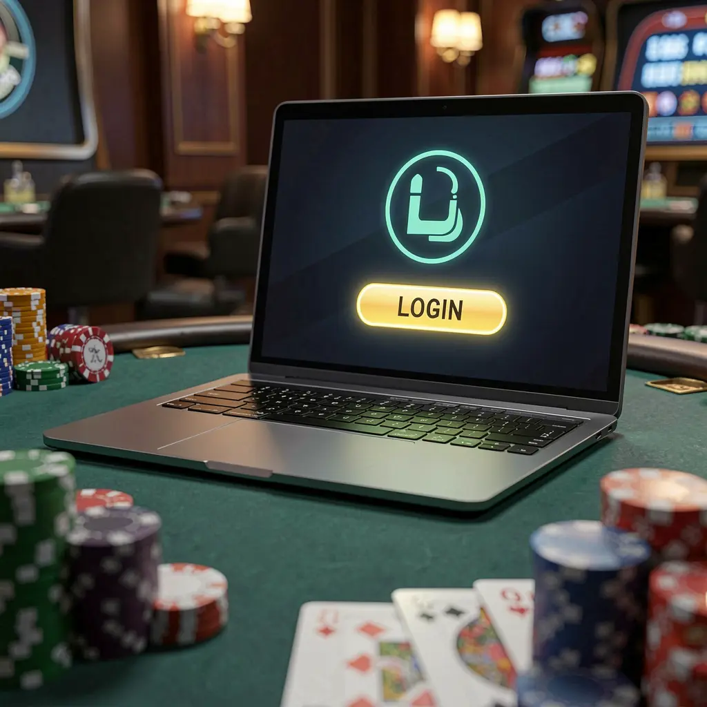 D9D9VIP Login – Secure and fast access to your gaming account in the Philippines Modern laptop on a casino table with poker chips and cards showing the D9D9VIP login screen for secure access in the Philippines